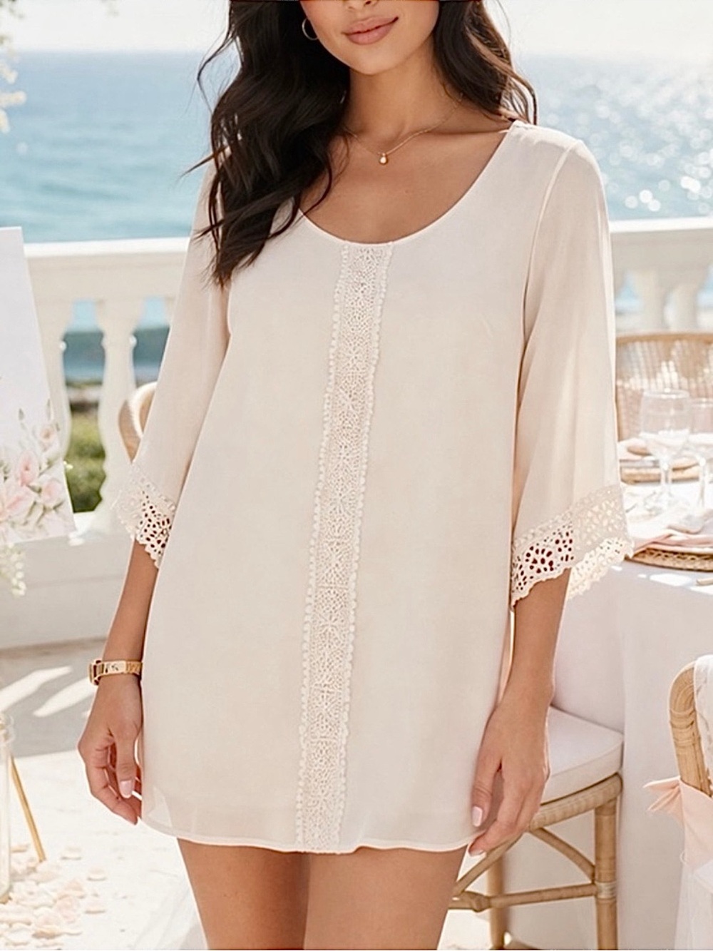 ASTR Cream Lace Mini Dress Open Back Bridal Shower Boho M